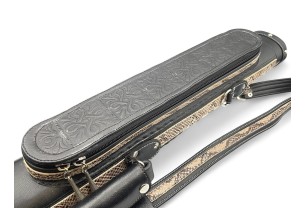Тубус для кия ручной работы Professional, 1х1 чёрный, змея, с орнаментом, кожаный