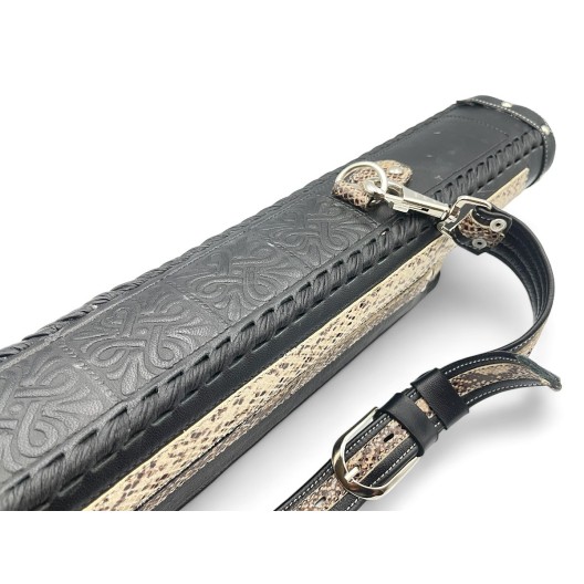 Тубус для кия ручной работы Professional, 1х1 чёрный, змея, с орнаментом, кожаный