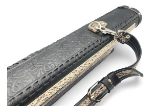 Тубус для кия ручной работы Professional, 1х1 чёрный, змея, с орнаментом, кожаный