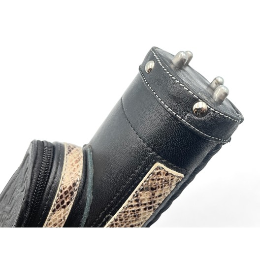 Тубус для кия ручной работы Professional, 1х1 чёрный, змея, с орнаментом, кожаный