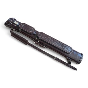 Тубус на 2 кия ручной работы Professional, 2х2 коричневый с орнаментом, кожаный