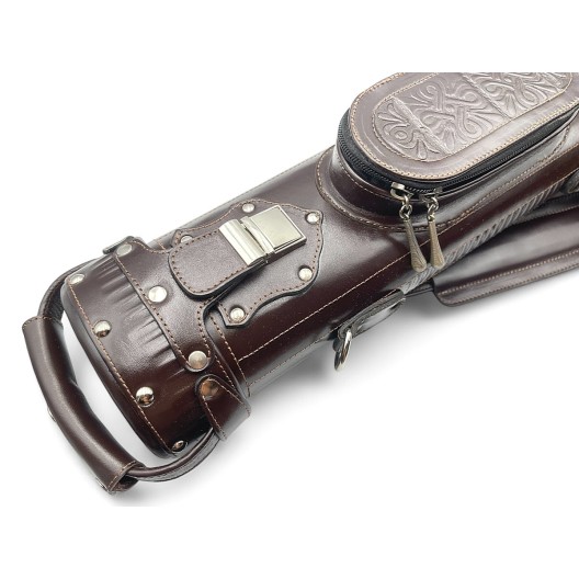 Тубус на 2 кия ручной работы Professional, 2х2 коричневый с орнаментом, кожаный