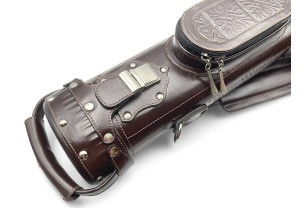 Тубус на 2 кия ручной работы Professional, 2х2 коричневый с орнаментом, кожаный