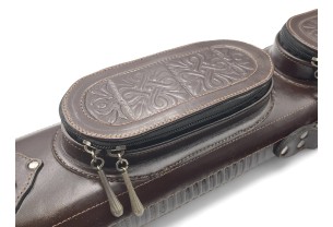 Тубус на 2 кия ручной работы Professional, 2х2 коричневый с орнаментом, кожаный