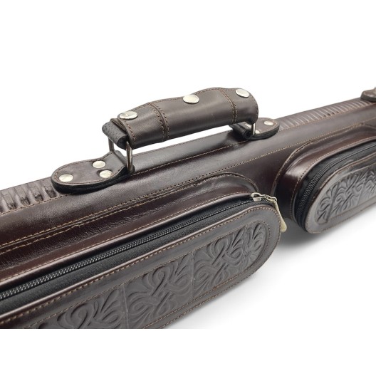 Тубус на 2 кия ручной работы Professional, 2х2 коричневый с орнаментом, кожаный