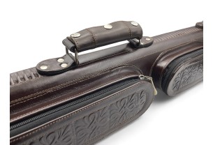 Тубус на 2 кия ручной работы Professional, 2х2 коричневый с орнаментом, кожаный