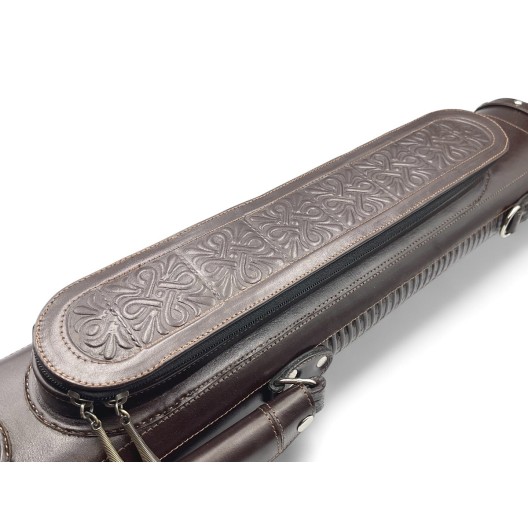 Тубус на 2 кия ручной работы Professional, 2х2 коричневый с орнаментом, кожаный
