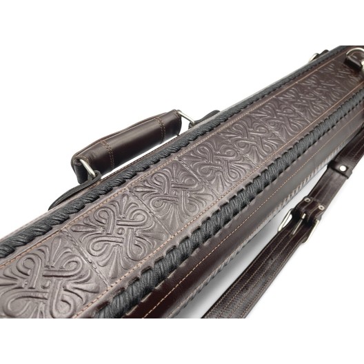 Тубус на 2 кия ручной работы Professional, 2х2 коричневый с орнаментом, кожаный