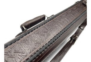 Тубус на 2 кия ручной работы Professional, 2х2 коричневый с орнаментом, кожаный