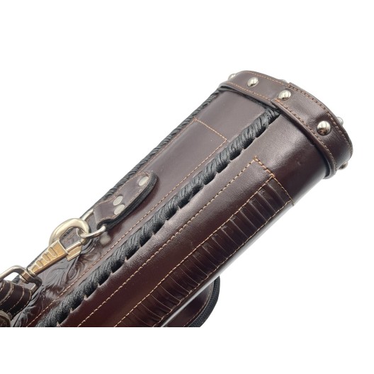 Тубус на 2 кия ручной работы Professional, 2х2 коричневый с орнаментом, кожаный