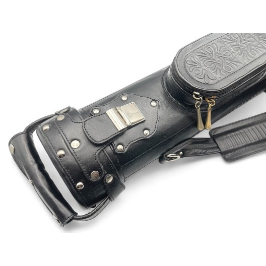 Тубус на 2 кия ручной работы Professional, 2х2 чёрный с орнаментом, кожаный