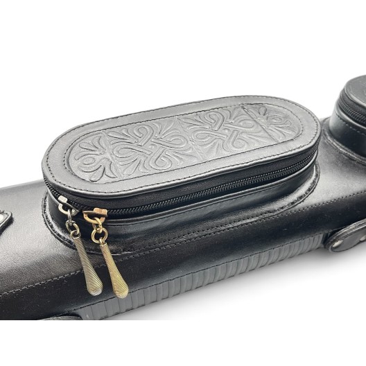 Тубус на 2 кия ручной работы Professional, 2х2 чёрный с орнаментом, кожаный