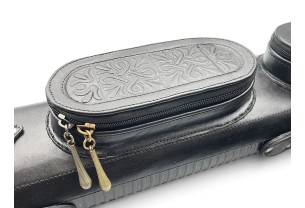 Тубус на 2 кия ручной работы Professional, 2х2 чёрный с орнаментом, кожаный