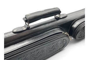 Тубус на 2 кия ручной работы Professional, 2х2 чёрный с орнаментом, кожаный