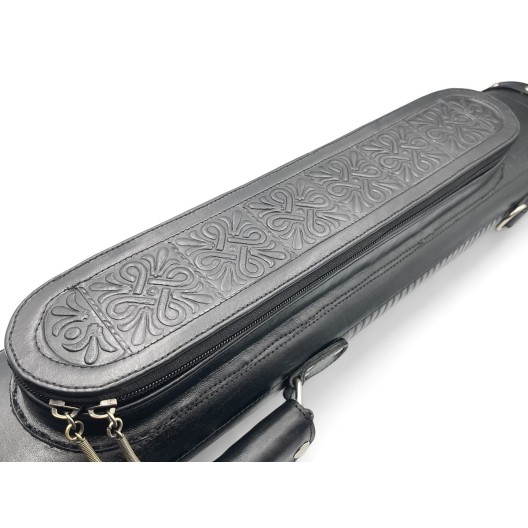 Тубус на 2 кия ручной работы Professional, 2х2 чёрный с орнаментом, кожаный