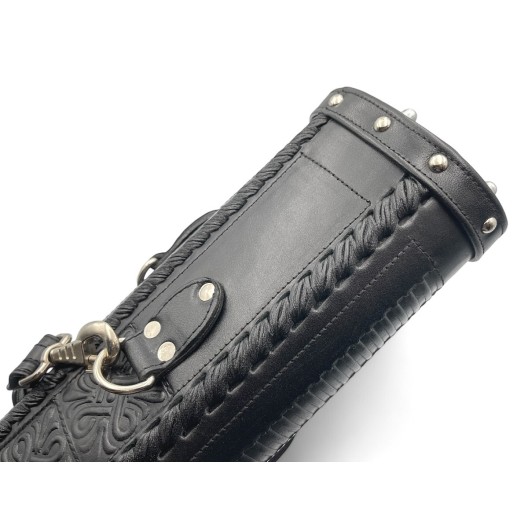 Тубус на 2 кия ручной работы Professional, 2х2 чёрный с орнаментом, кожаный