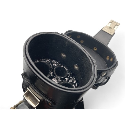 Тубус на 2 кия ручной работы Professional, 2х2 чёрный с орнаментом, кожаный